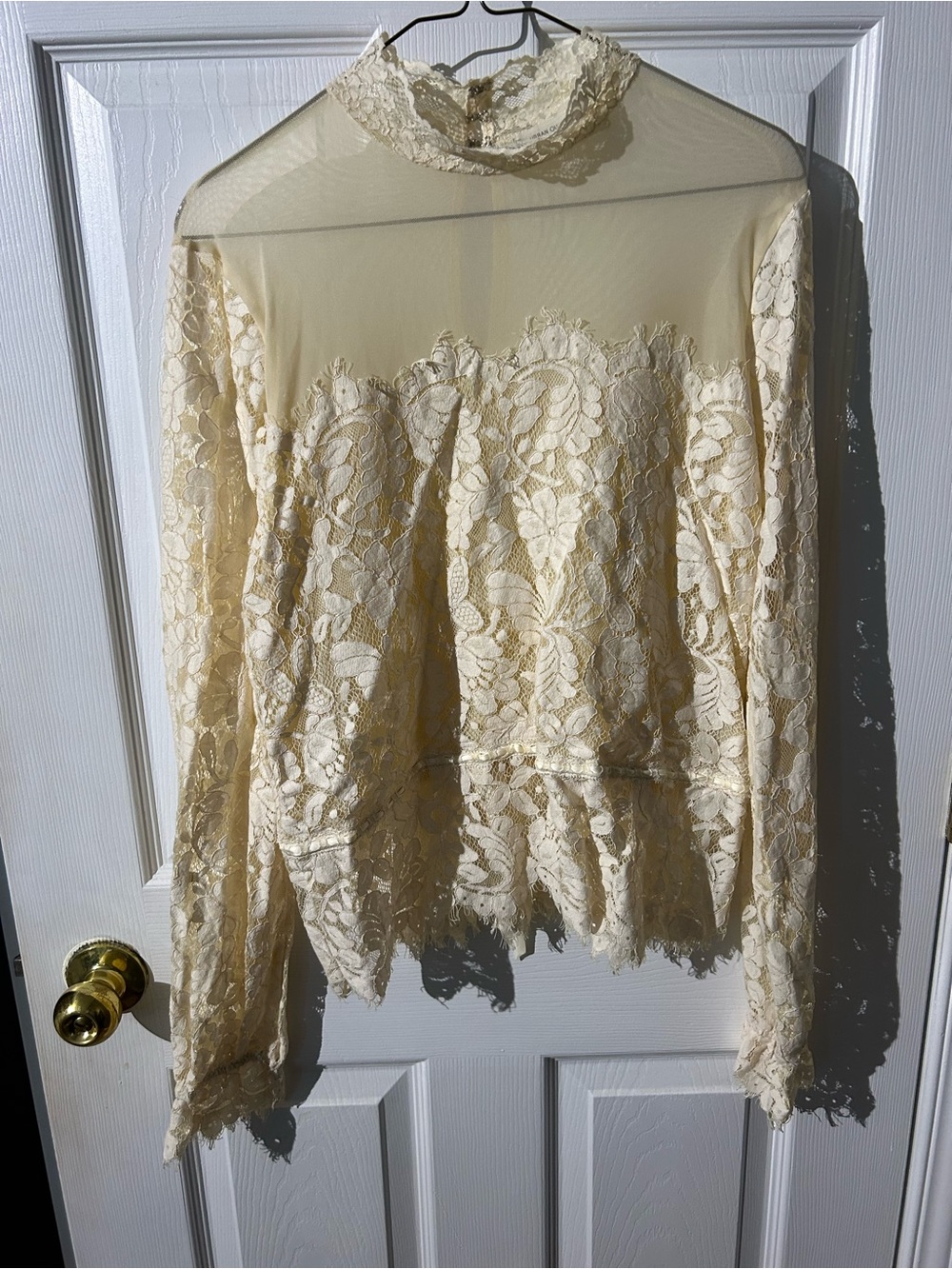 Urban Outfitters Cream Lace High-Neck Blouse